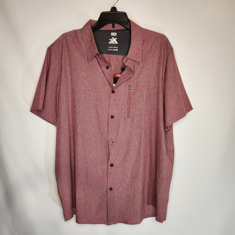 Zeroxposur Men's Red Short Sleeve Button Down Shirt UPF 30 Light Weight Travel